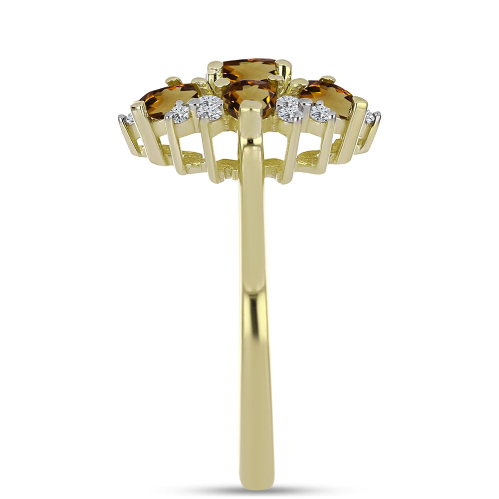 Pozlátený Strieborný Prsteň s Koňakovým Kremeňom a Bielym Topásom