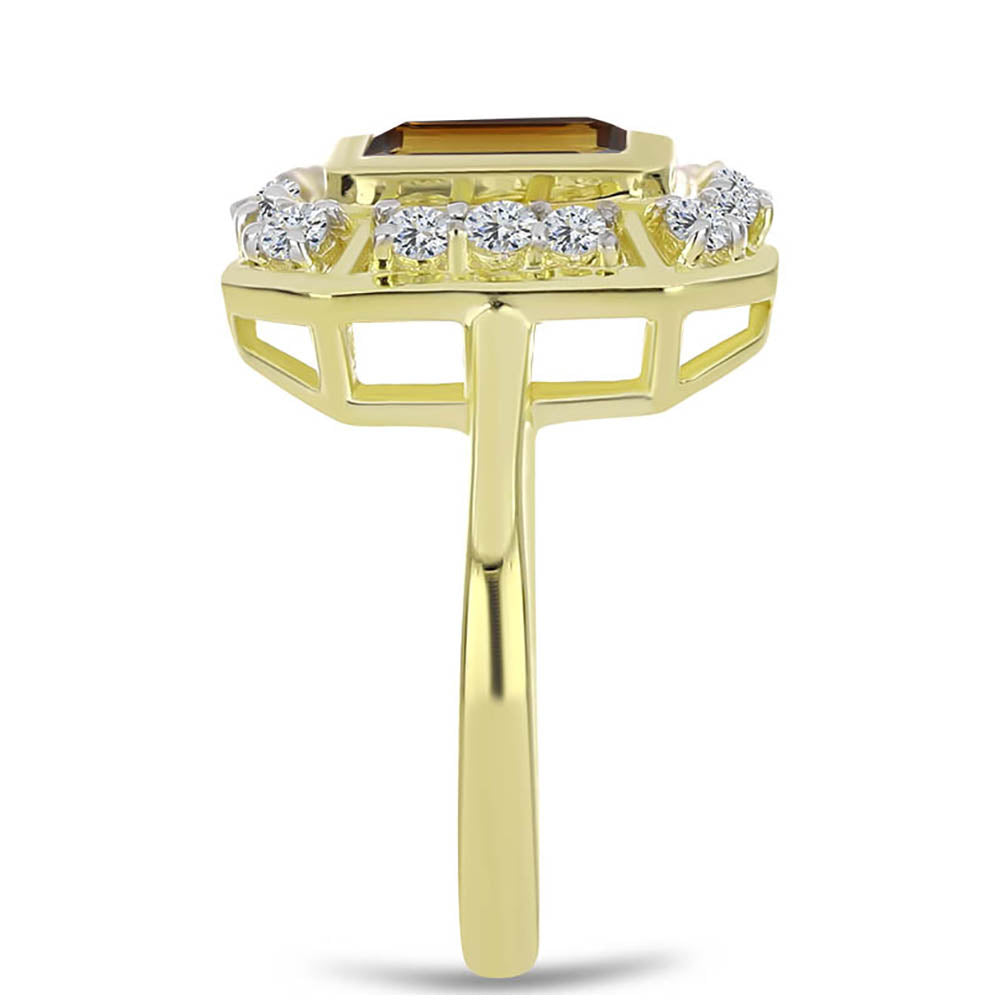 Pozlátený Strieborný Prsteň s Koňakovým Kremeňom a Bielym Topásom