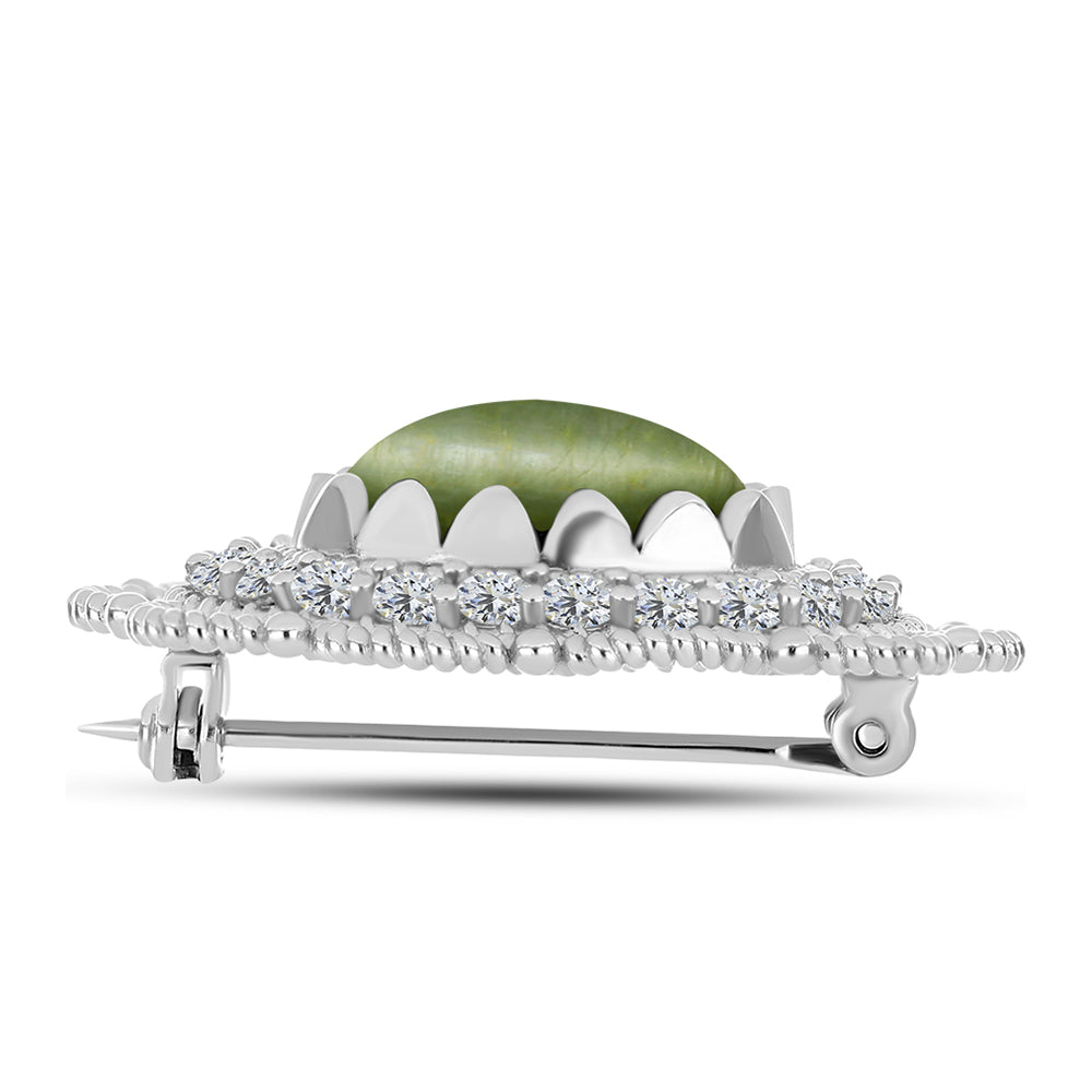 Strieborný Brošňa s so Zeleným Mačacím Okom z Antananariva a Bielym Topásom