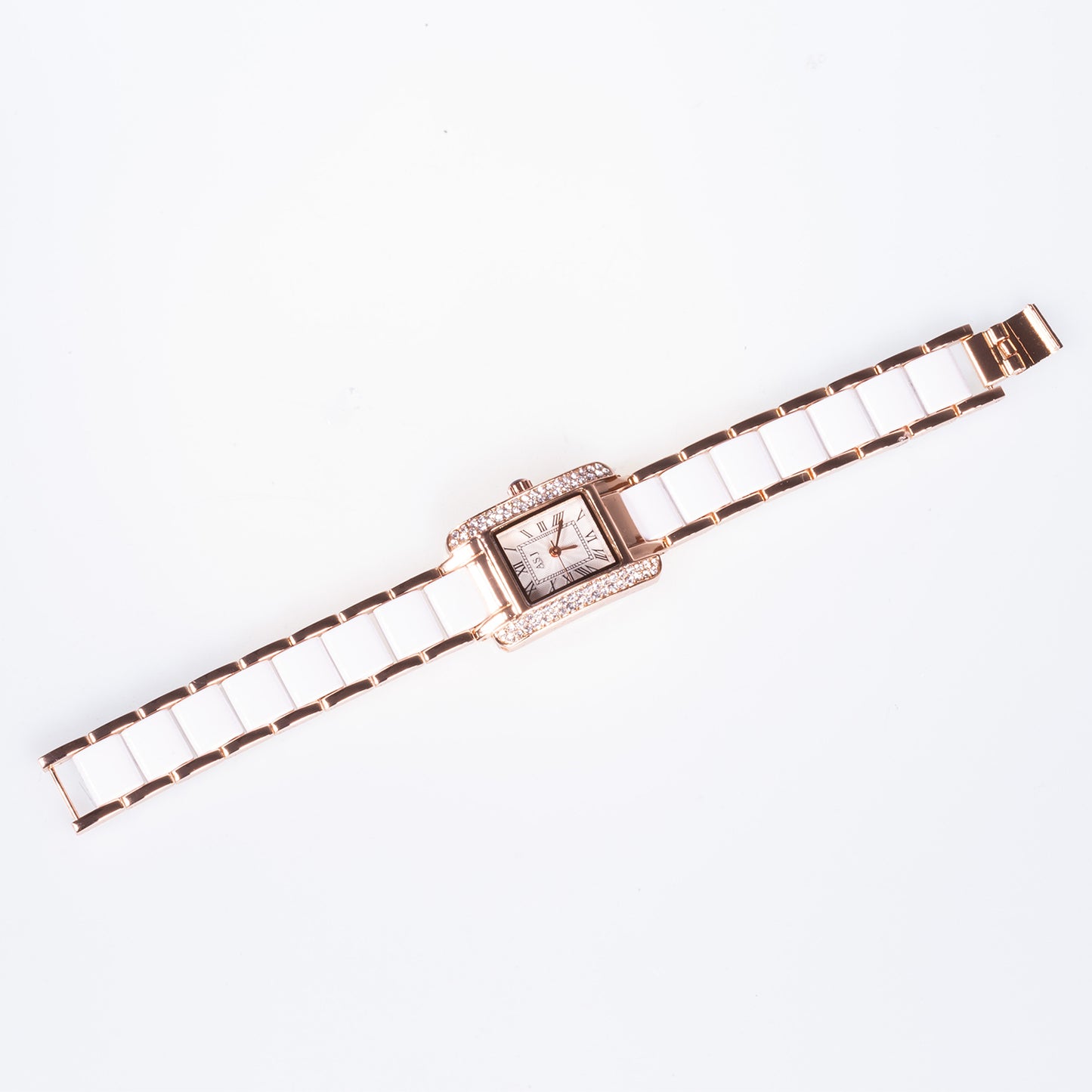 Hodinky z Ušľachtilej Ocele s Bielym Ciferníkom, Bielym Keramickým Remienkom a Zirkónom