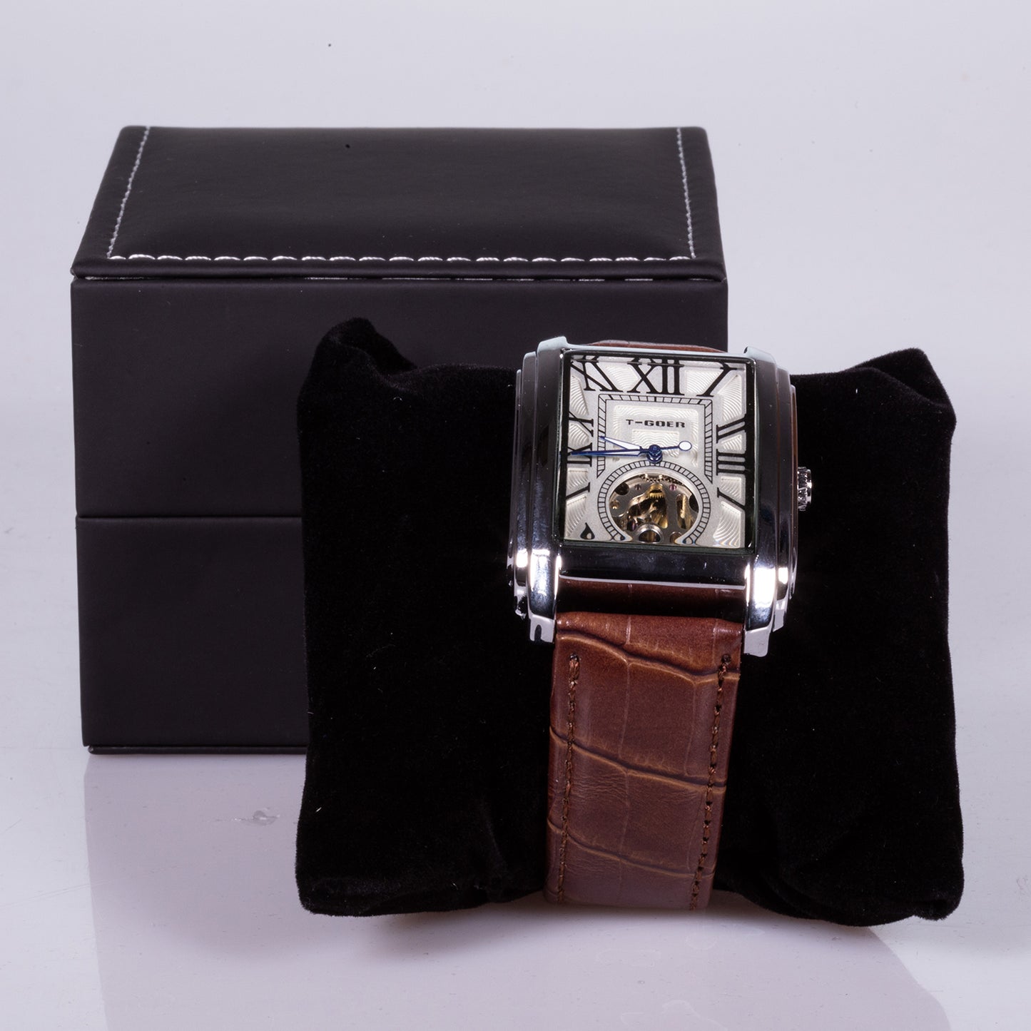 Automatické Hodinky z Ušľachtilej Ocele s Koženým Hnedým Remienkom