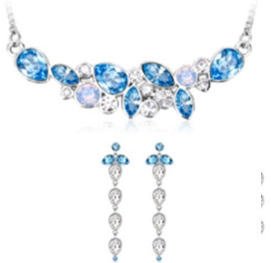 Pozlátené Zliatinové Sada s Modrým Emporia® Krištáľom ( Náhrdelník+Náušnice )