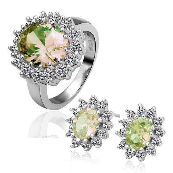 Pozlátené Zliatinové Sada s so Zeleným Emporia® Krištáľom ( Náušnice+Prsteň )