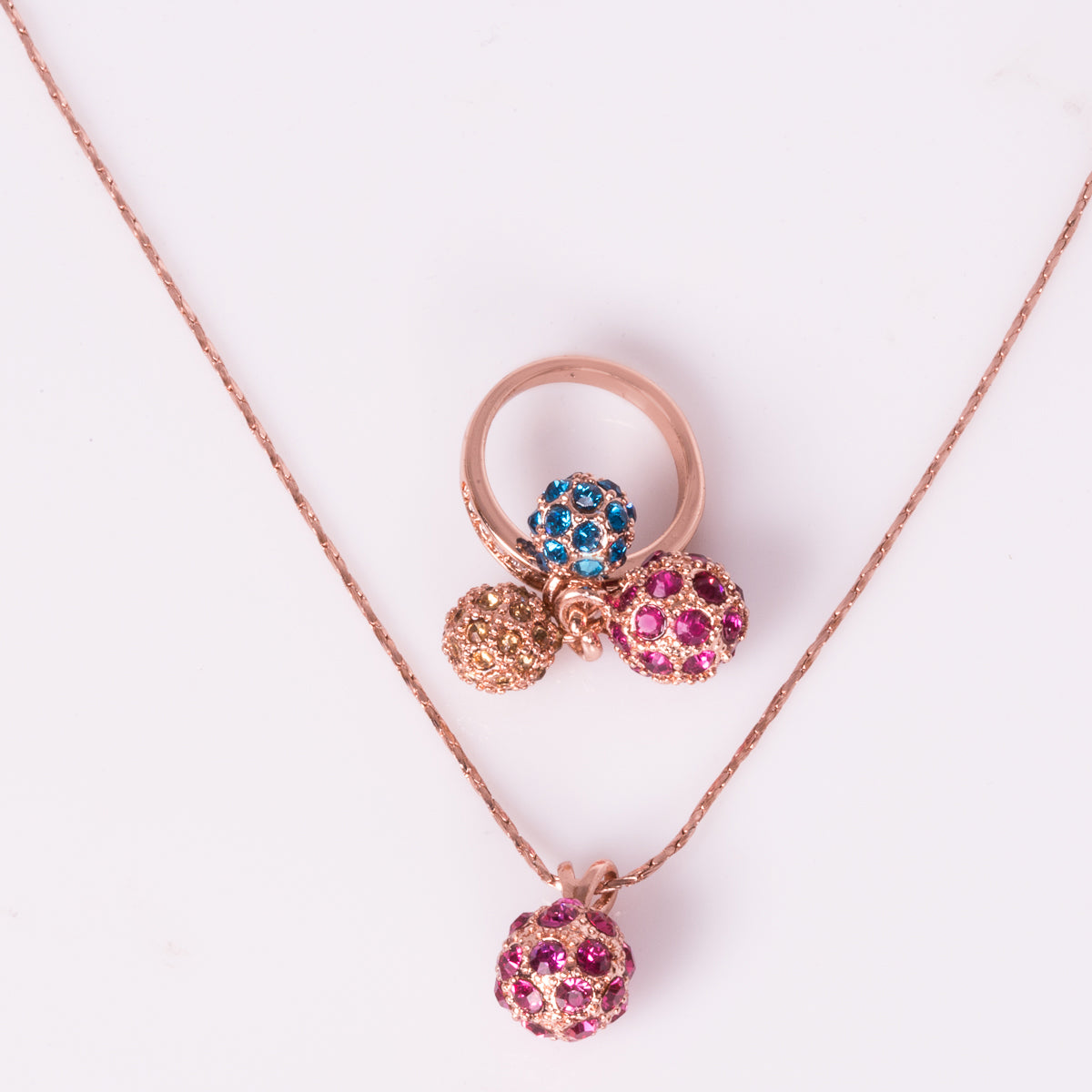 Pozlátené Zliatinové Sada s Viacfarebným Emporia® Krištáľom ( Náhrdelník+Prsteň )