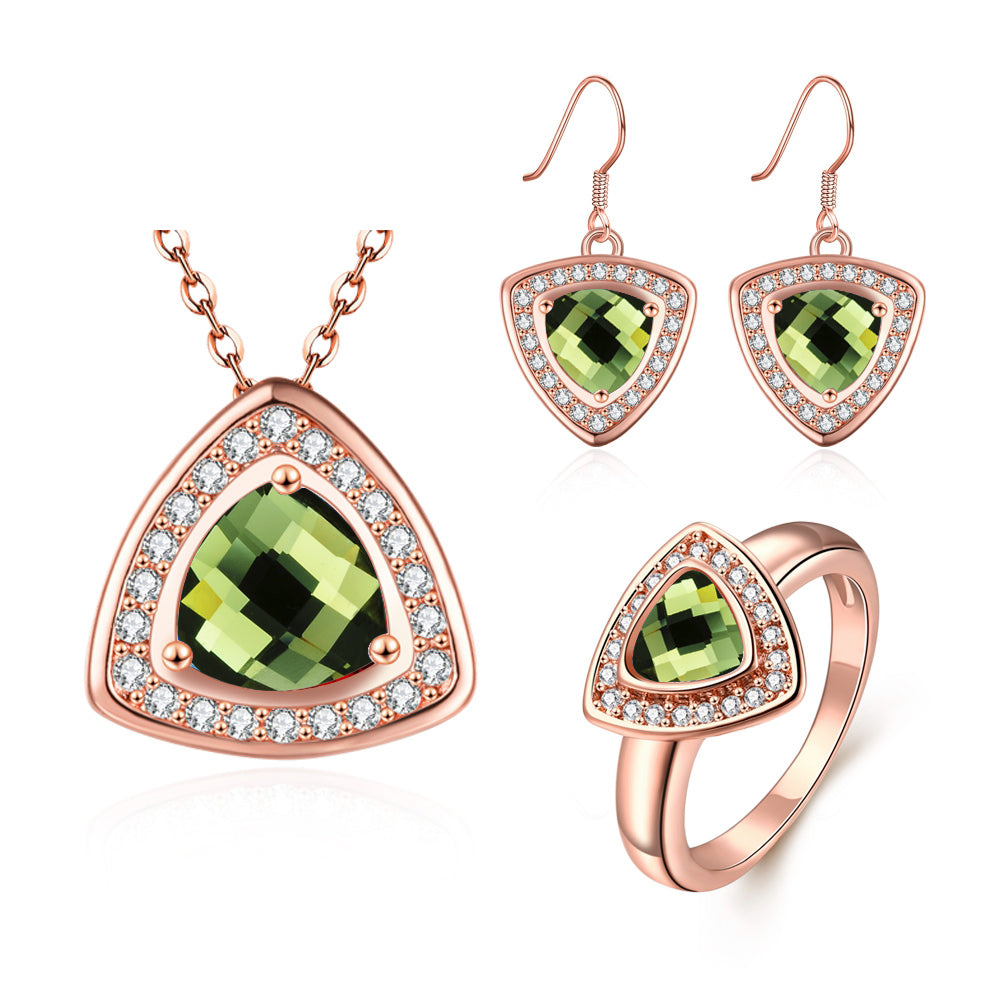 Pozlátené Zliatinové Sada s so Zeleným Emporia® Krištáľom ( Náhrdelník+Náušnice+Prsteň )