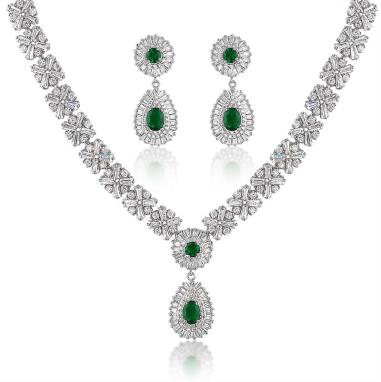 Bielym Zlatom Pozlátené Zliatinové Sada s so Zeleným Emporia® Krištáľom a Bielym Emporia® Krištáľom ( Náhrdelník+Náušnice )