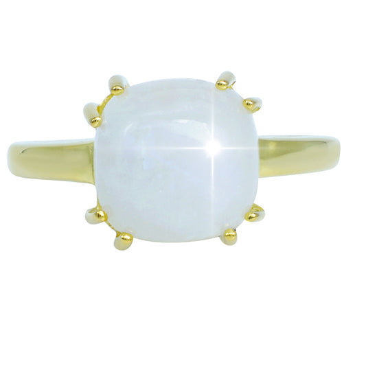 Pozlátený Strieborný Prsteň s Dúhovým Mesačným Kameňom