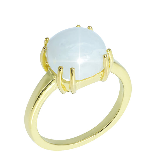 Pozlátený Strieborný Prsteň s Dúhovým Mesačným Kameňom