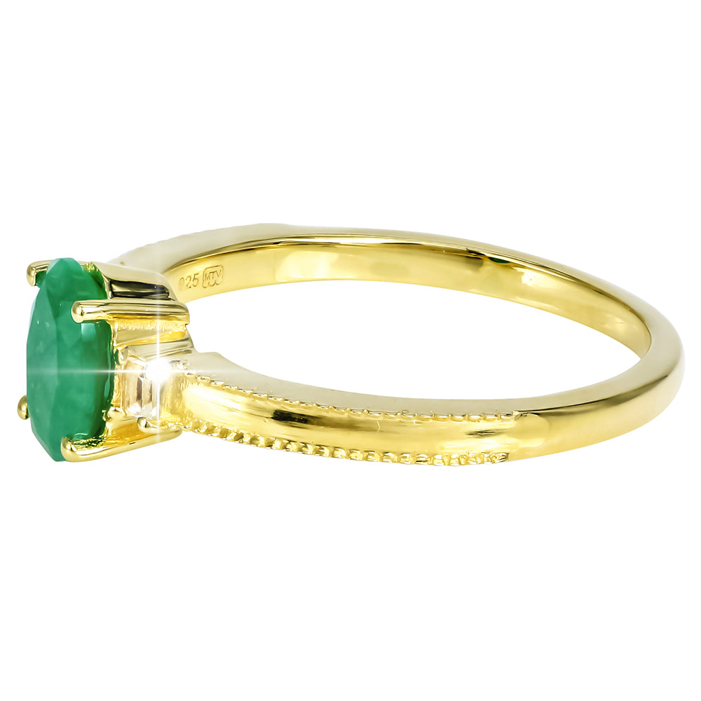 Pozlátený Strieborný Prsteň s so Sakotským Smaragdom a Bielym Topásom
