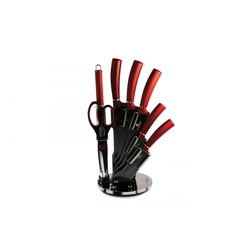 8 pcs knife set with acrylic stand, burgundy