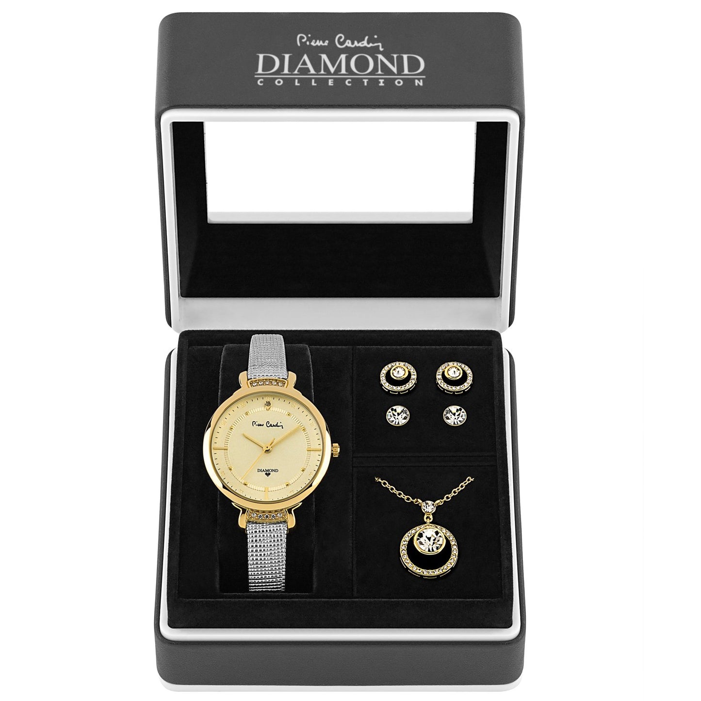 Pozlátené Zliatinové Sada s Bielym Emporia® Krištáľom (Náhrdelník+Náušnice+Prívesok)