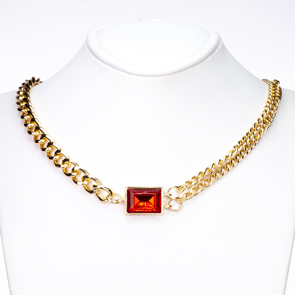 Pozlátený Zliatinový Hodinky s Červeným Emporia® Krištáľom (Náhrdelník+Náušnice+Náramok+Prívesok)