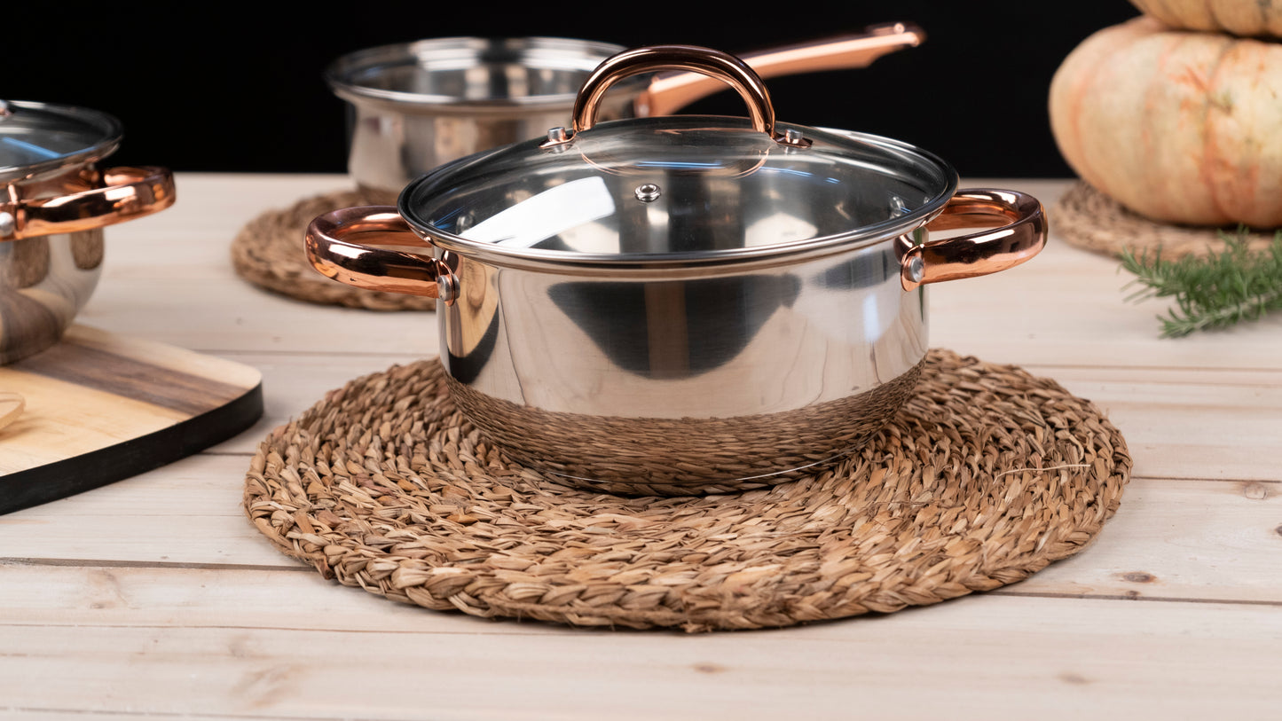 5-dielna Súprava Riadu z Nehrdzavejúcej Ocele a Skla v Striebornej a Ružovozlatej Farbe