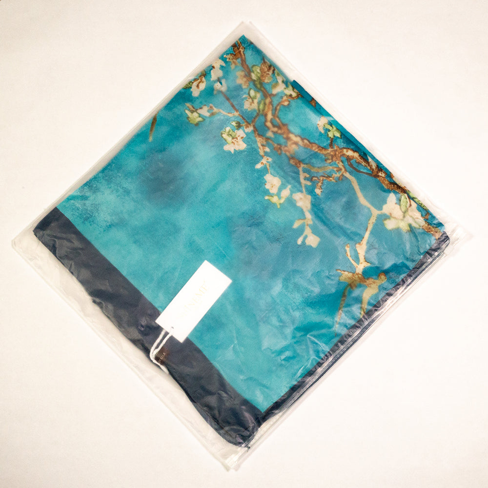 100% Hodvábny Šál, 90 cm x 180 cm, Van Gogh Mandľový Kvet