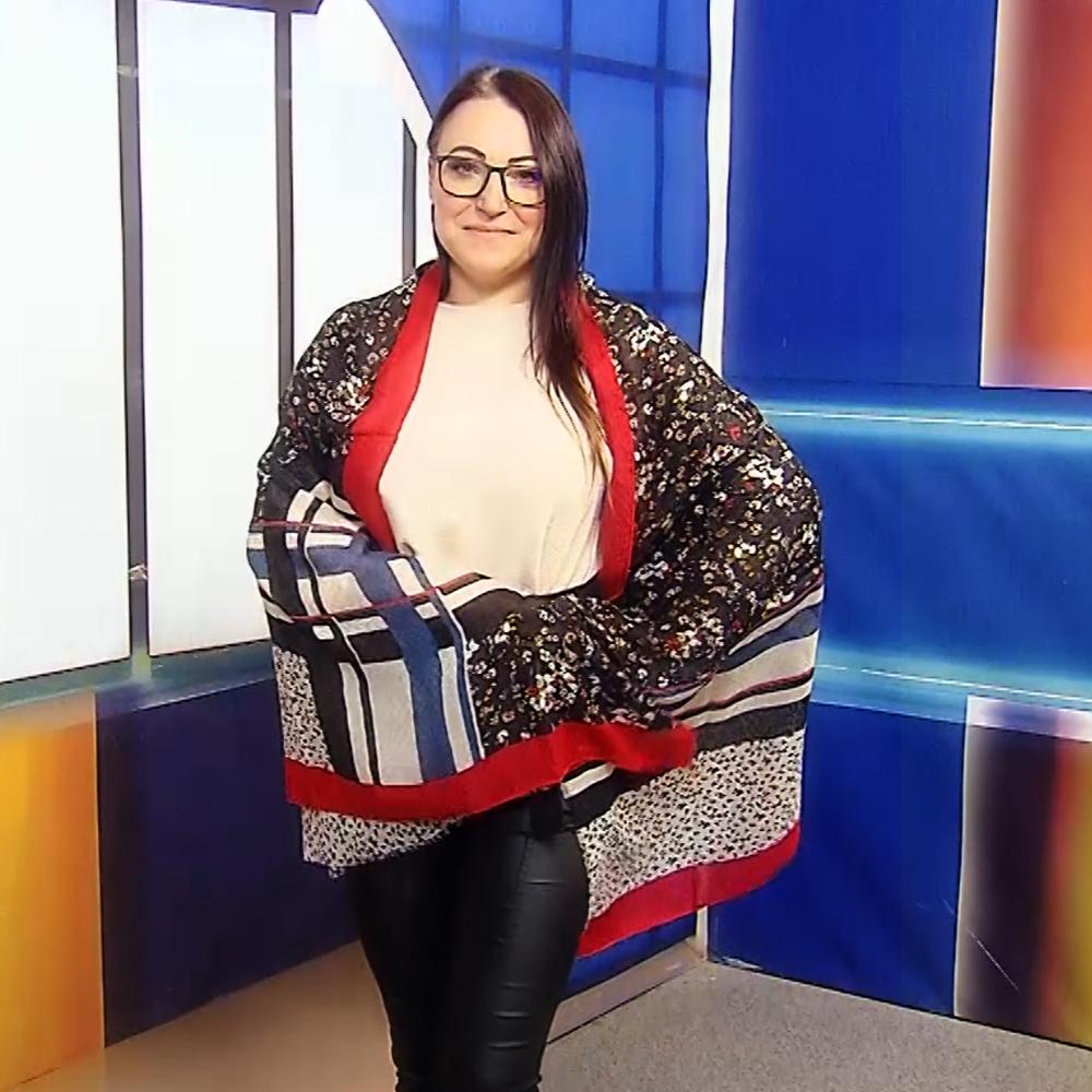 Kockovaný a Kvetinový Šál-Šatka, 90 cm x 180 cm