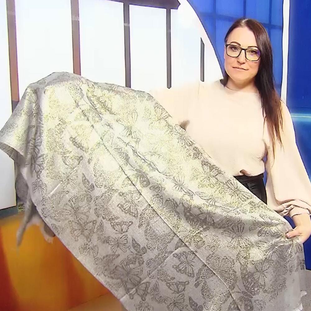 Lesklý čierny Šál-šatka so vzorom motýľov, 70 cm x 180 cm