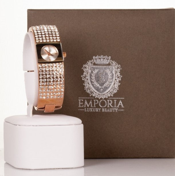 CUSSI dámske hodinky vo farbe ružového zlata so 7 radmi kryštálov kremeňa