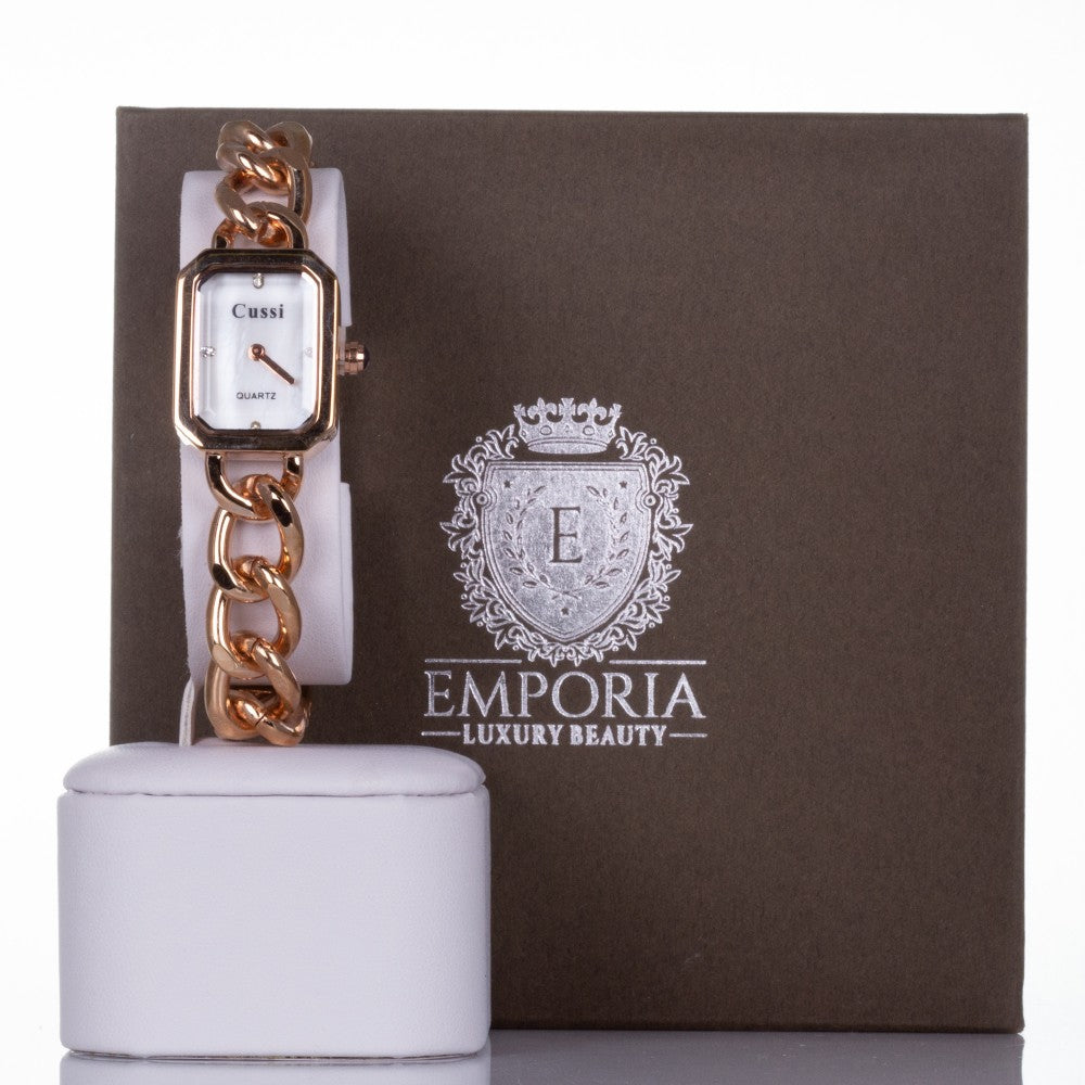ROSE GOLD, woman alloy CUSSI watch with chain strap and 4 quartz crystals with Gift box