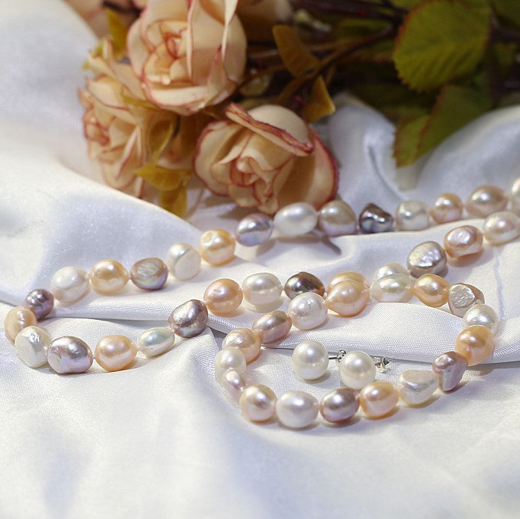 Strieborné Sada s Viacfarebnou Barokovou Sladkovodnou Perlou