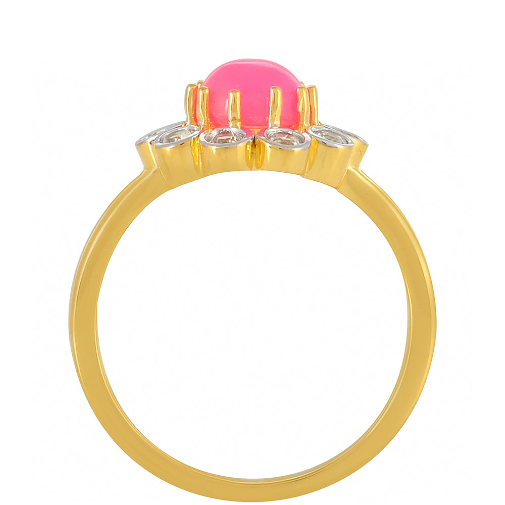 Pozlátený Strieborný Prsteň s Etiópskym Neonovoružovým Opálom a Bielym Topásom