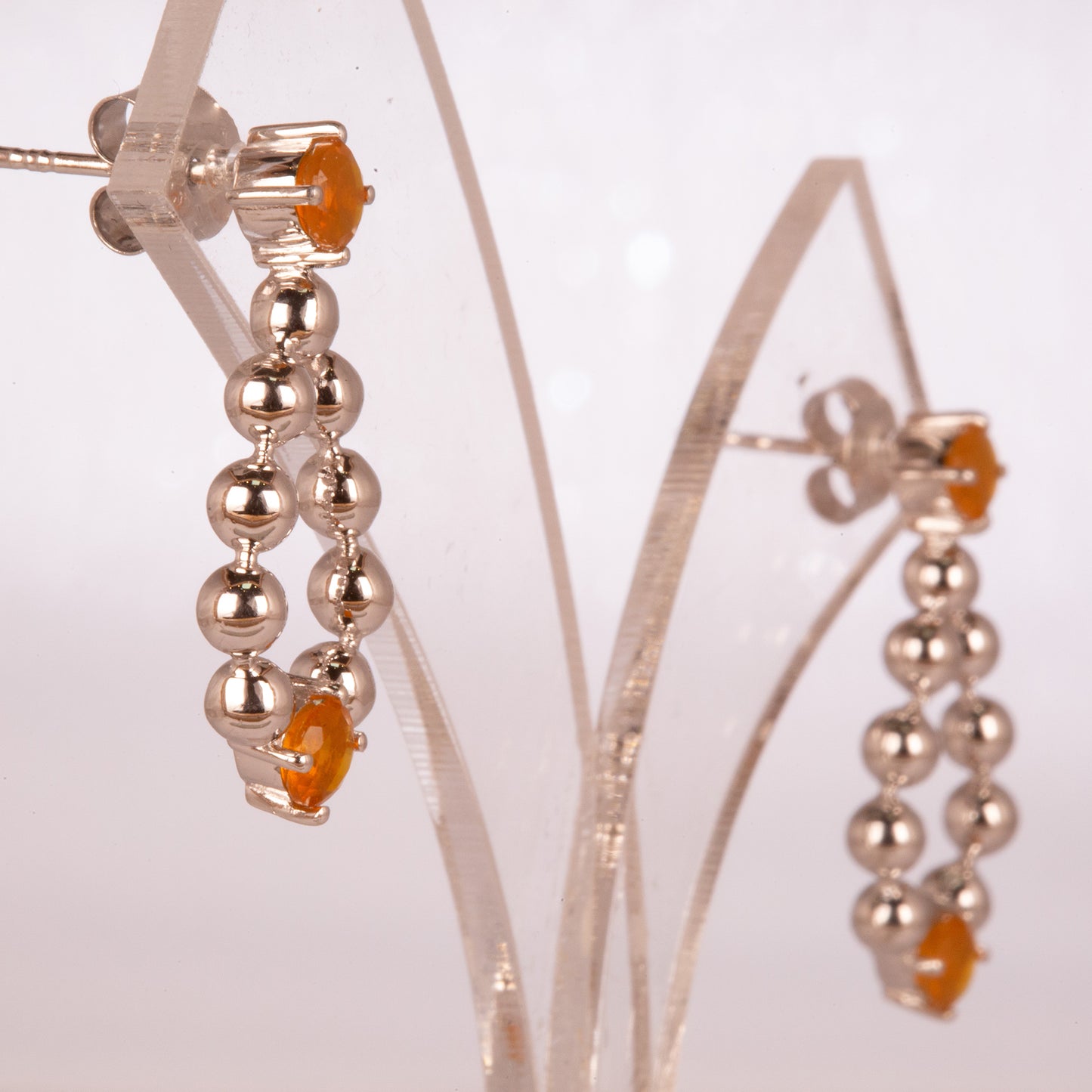 Strieborné Náušnice s Oranžovým Ohnivým Opálom