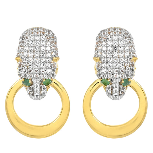 Pozlátené Strieborné Náušnice s Brazílskym Smaragdom a Bielym Topásom