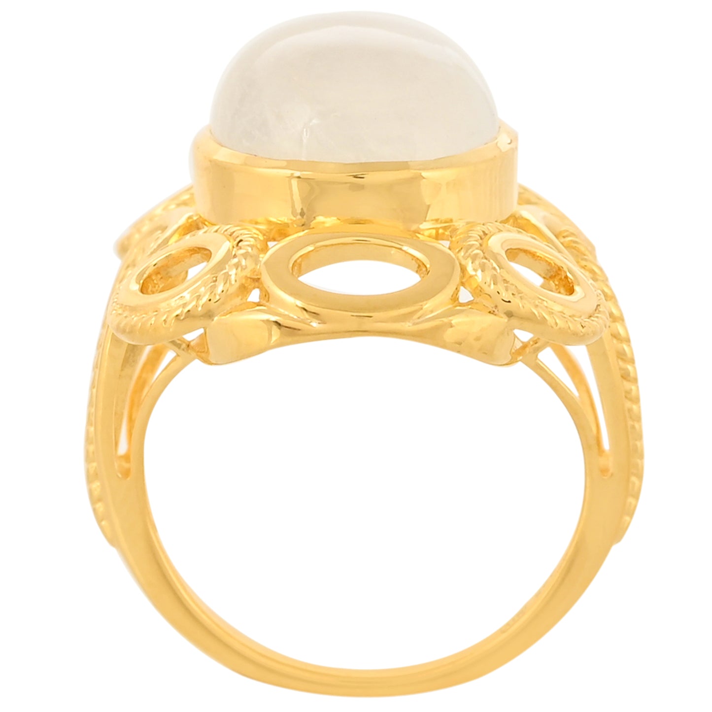 Pozlátený Strieborný Prsteň s Dúhovým Mesačným Kameňom