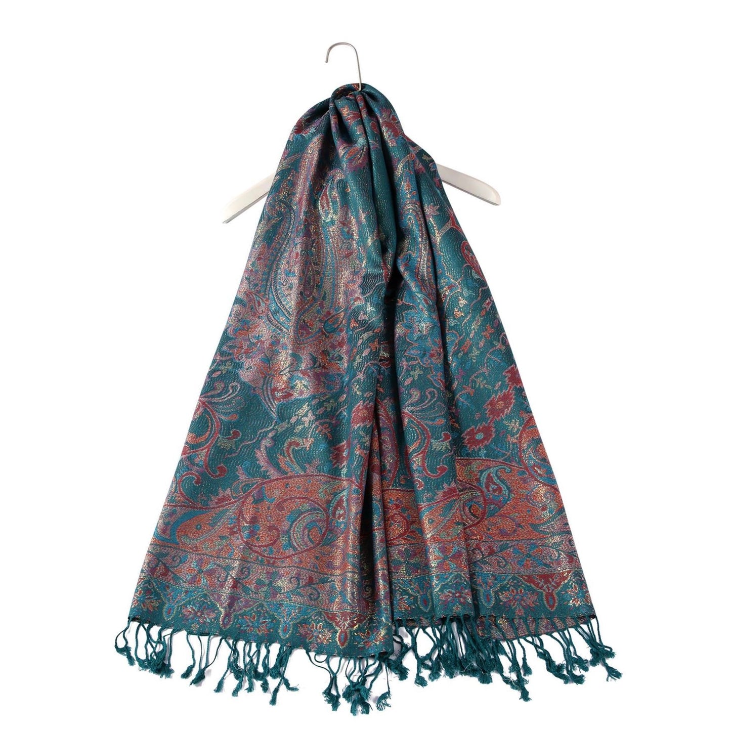 Šál-šatka zo 100% Pravého Pashmina Kašmíru, 70 cm x 180 cm, Lesklý zeleno modrý kašmírový vzor