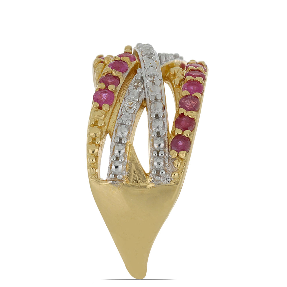 Pozlátený Strieborný Prsteň s Madagaskarským Rubínom a Prírodným Bielým Zirkonom