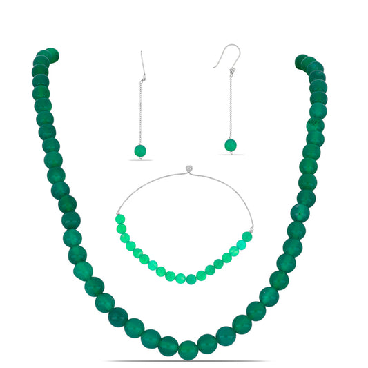 Strieborné Sada s so Zeleným Kremeňom zo Spruce Pine