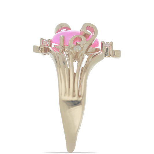 Pozlátený Strieborný Prsteň s so Sýto Ružovým Opálom z Lega Dembi a Bielym Topásom