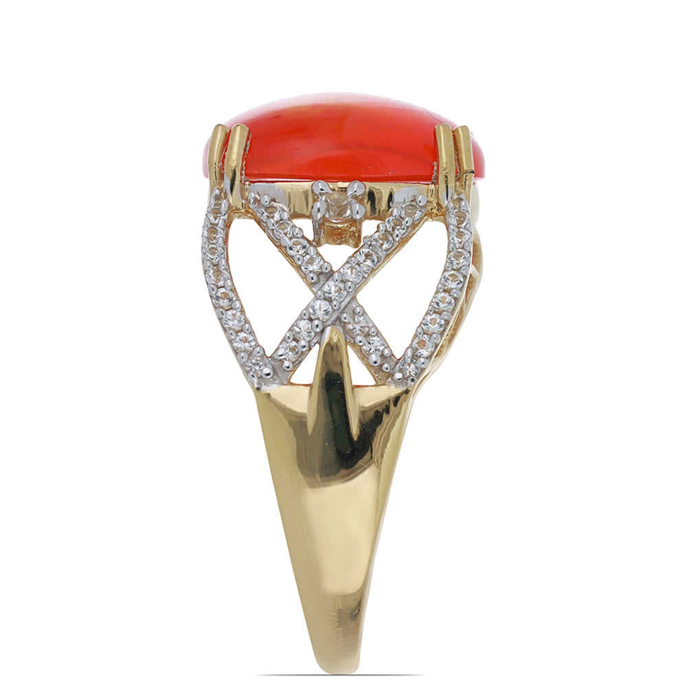 Pozlátený Strieborný Prsteň s Oranžovým Opálom z Lega Dembi a Bielym Topásom