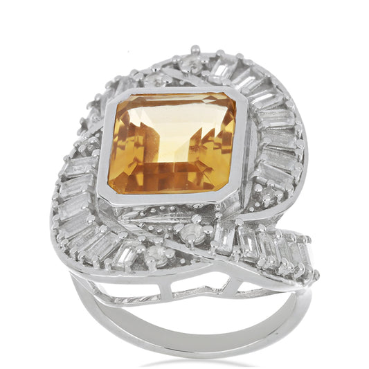 Strieborný Prsteň s Uralským Citrínom a Bielym Topásom