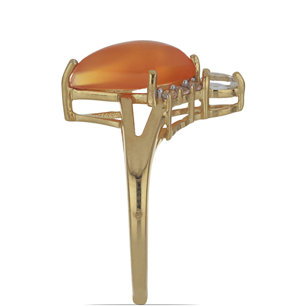 Pozlátený Strieborný Prsteň s Karneolom z Tagebau a Bielym Topásom