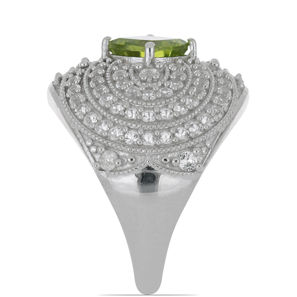 Strieborný Prsteň s Changbaiskym Olivínom a Bielym Topásom