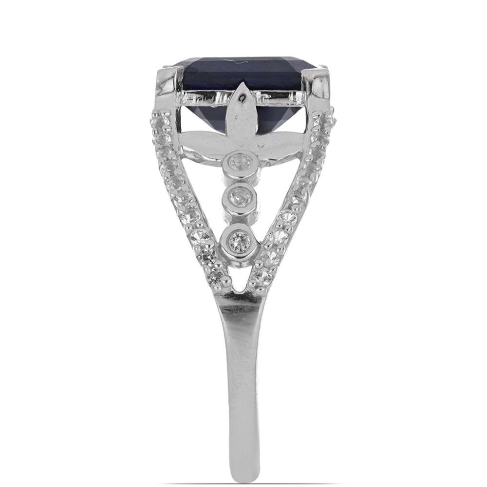 Strieborný Prsteň s Roseberským Čiernym Zafírom a Bielym Topásom