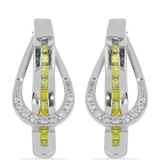 Strieborné Náušnice s so Žltým Diamantom a Bielym Zirkónom