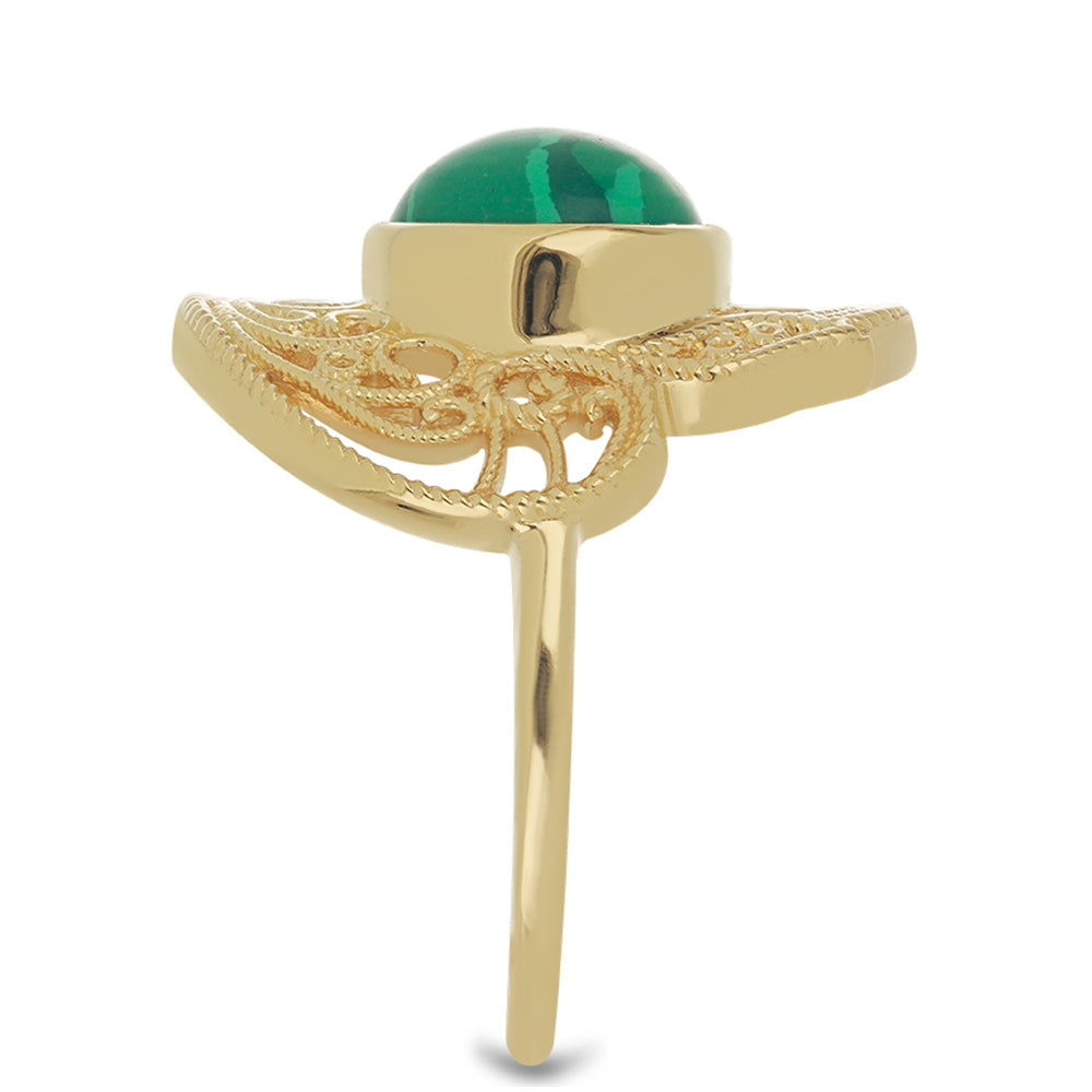 Pozlátený Strieborný Prsteň s Malachitom