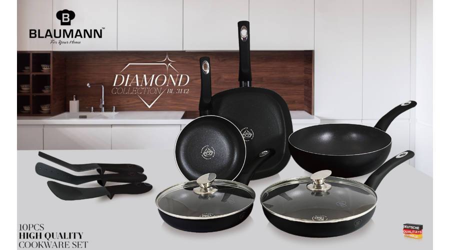 Blaumann 10-dielna Súprava Panvíc s Diamantovým Povlakom, Čierna