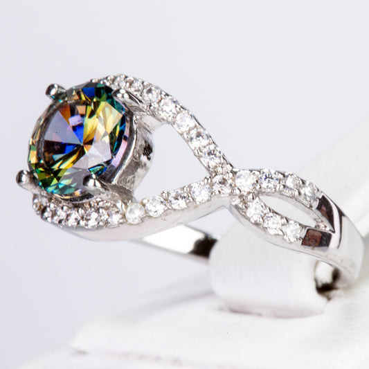 Pozlátený Zliatinový Prsteň s so Zeleným Emporia® Krištáľom a Bielym Emporia® Krištáľom