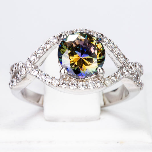 Pozlátený Zliatinový Prsteň s so Zeleným Emporia® Krištáľom a Bielym Emporia® Krištáľom