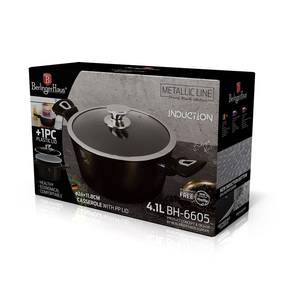 Berlinger Haus Metallic Line Shiny Black Edition kastról s pokrievkou (6,1 l)