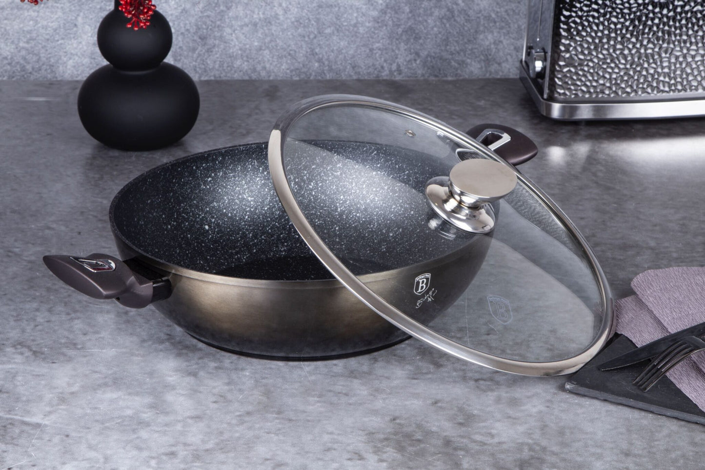 Berlinger Haus Metallic Line Shiny Black Edition Wok s vekom, 30 cm