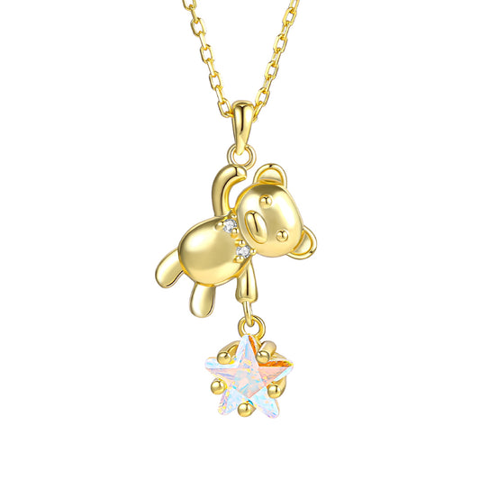 Pozlátený Zliatinový Náhrdelník s Bielym Emporia® Krištáľom