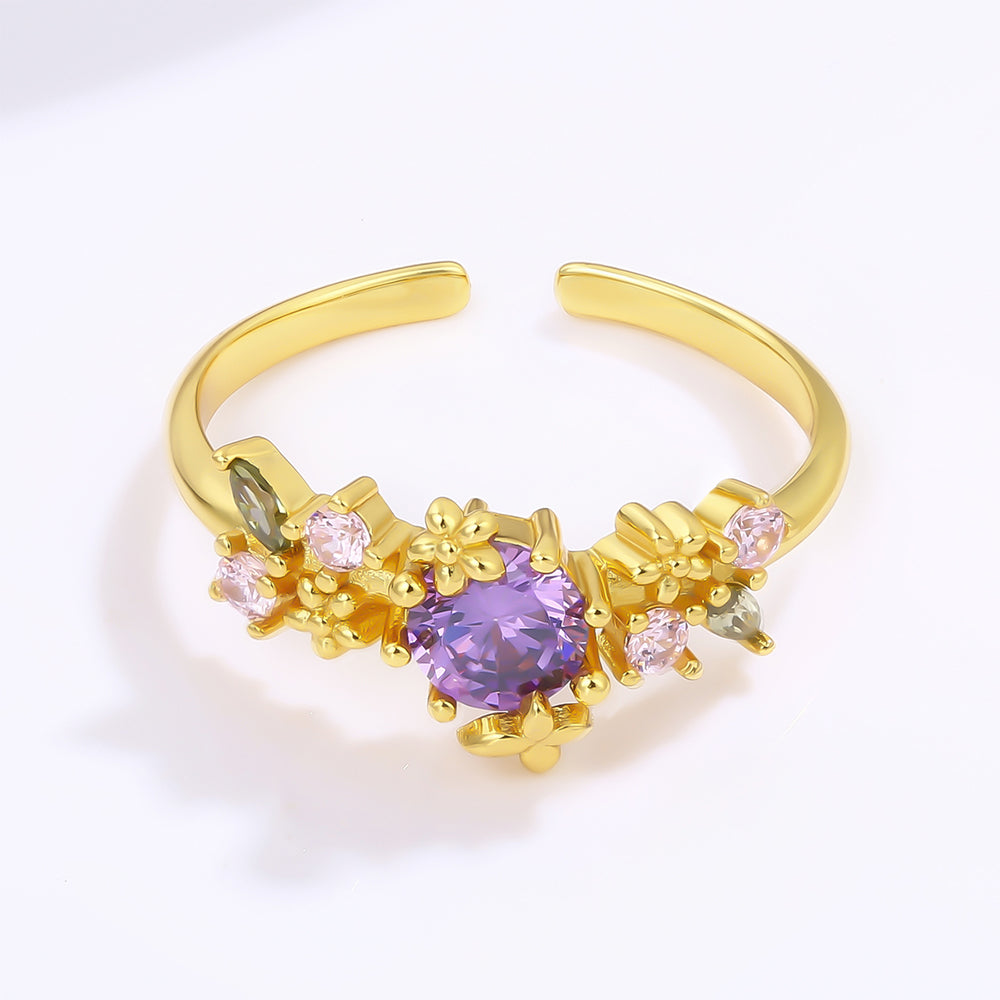 Pozlátený Zliatinový Prsteň s Fialovým Emporia® Krištáľom a Ružovým Emporia® Krištáľom 1 