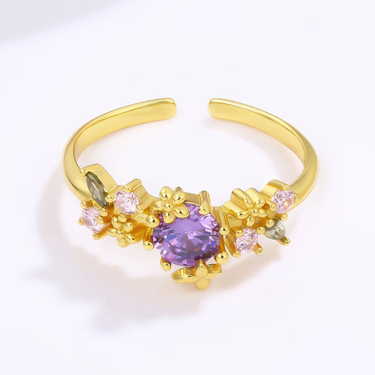 Pozlátený Zliatinový Prsteň s Fialovým Emporia® Krištáľom a Ružovým Emporia® Krištáľom