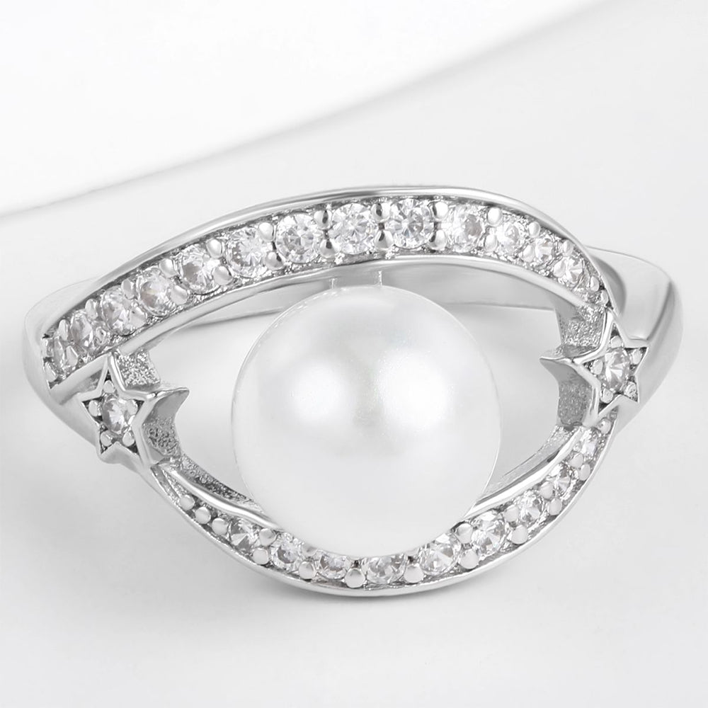 Pozlátený Zliatinový Prsteň s Bielym Emporia® Krištáľom 1 