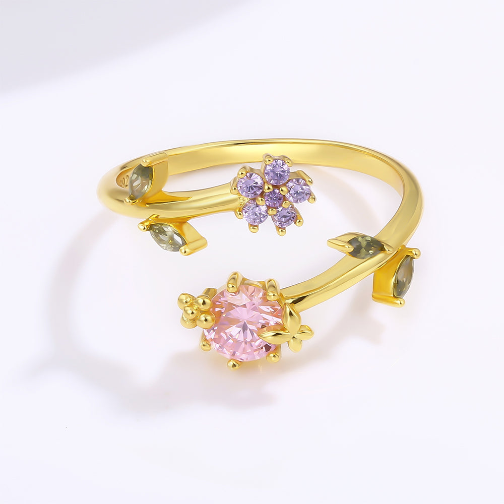 Pozlátený Zliatinový Prsteň s Ružovým Emporia® Krištáľom a Fialovým Emporia® Krištáľom 1 