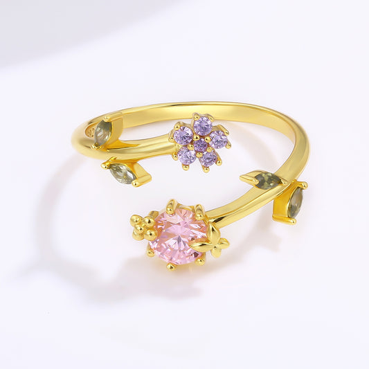 Pozlátený Zliatinový Prsteň s Ružovým Emporia® Krištáľom a Fialovým Emporia® Krištáľom