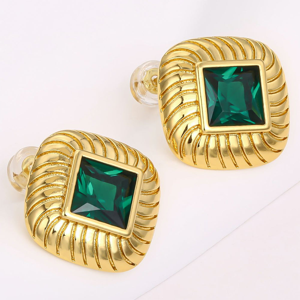 Pozlátené Zliatinové Náušnice s so Zeleným Emporia® Krištáľom 1 